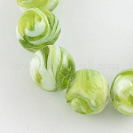 Perles vernissées manuelles, ronde, vert jaune, 14mm, Trou: 1~2mm