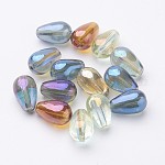 Perle di vetro trasparente elettrolitico a goccia, pieno arcobaleno placcato, colore misto, 8x13mm, Foro: 1 mm