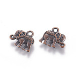 Vintage Elephant Charms, Tibetan Style Alloy Charms, Cadmium Free & Nickel Free & Lead Free, Red Copper, 12x14x2.5mm, Hole: 1mm