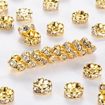 Abalorios de latón Diamante de imitación espaciador, Grado A, cristal, borde ondulado, rerondana plana, color metal dorado, 5x2.5mm, agujero: 1 mm