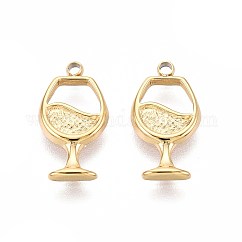 Ciondoli in acciaio inossidabile 304, fascino del bicchiere di vino, placcatura ionica (ip), vero placcato oro 18k, 14x7.5x1.5mm, Foro: 1.2 mm