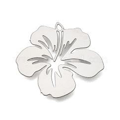 201 colgantes de acero inoxidable, charms de la flor, adornos de metal grabados, color acero inoxidable, 19.5x21x0.3mm, agujero: 0.9 mm