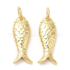 Cremagliera pendenti in ottone placcatura, placcato di lunga durata,  cadmio& piombo libero, con anelli di salto, charms pesce, vero placcato oro 18k, 17.5x7x3mm, Foro: 3 mm