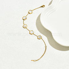 Bracelets à chaîne en acier inoxydable 201 avec fermoir mousqueton, bracelet à maillons fleur coquillage pour femme, véritable 18k plaqué or, 6-3/4 pouce (17 cm)