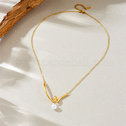 Collares con colgante redondo de perla de imitación en espiral en forma de V de acero inoxidable 304 para mujer.&nbsp;WGD36F5-01