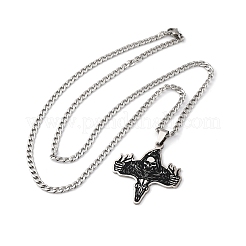 201 Edelstahl Wikinger Hirsch Totenkopf Kreuz Anhänger gedrehte Kette Halsketten für Männer&nbsp;NJEW-S440-04AS