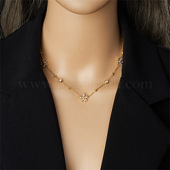 Collane a catena con fiore in acciaio inossidabile e zirconi cubici trasparenti e set di orecchini a bottone&nbsp;FS-WG6648A-01