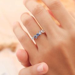 Bagues rectangulaires en laiton avec œil de cheval et triangle micro pavé en oxyde de zirconium transparent et bleu pour femmes&nbsp;FS-WG723F9-04