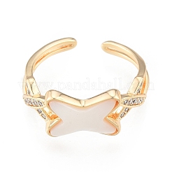 Anillo de puño abierto con letra x de circonita cúbica transparente&nbsp;RJEW-N039-11LG