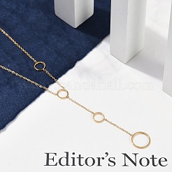 Ionenbeschichtung (IP) 304 Edelstahl Ring Quaste Anhänger Kabel Kette Halsketten für Frauen&nbsp;NJEW-P320-04G
