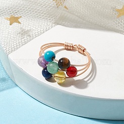 Runder Fransenring mit Chakra-Motiv und Perlen aus natürlichen und synthetischen gemischten Edelsteinen&nbsp;RJEW-TA00107