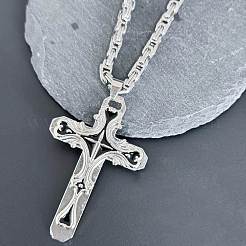Gothic-Stil Kreuz 304 Edelstahl schwarz Emaille Anhänger byzantinischen Kette Halsketten für Männer&nbsp;FS-WG287BB-01
