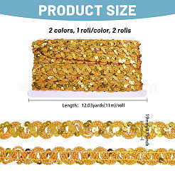 2 Rolle 2 Farben Polyester mit Pailletten gewelltes Fransenband&nbsp;OCOR-GL0001-34