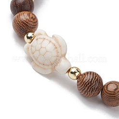 Bracelets extensibles en bois de wengé et turquoise synthétique tortue pour femme&nbsp;BJEW-JB10106-04