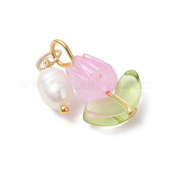 Bijoux en verre filé faits main avec pendentifs en perles de culture d'eau douce naturelles et acrylique&nbsp;PALLOY-JF05049
