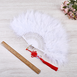 Éventail pliant en plastique et plumes&nbsp;AJEW-WH20130-171A