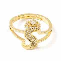 Anillo ajustable con corona y letra inicial de circonita cúbica transparente&nbsp;RJEW-M139-17S