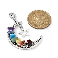 Chakra avvolto in filo sintetico e scaglie di pietra mista naturale e decorazioni in lega con ciondolo luna/stella&nbsp;HJEW-JM01574-02
