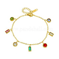 Pulseras rectangulares planas redondas de acero inoxidable 304 con circonitas cúbicas de colores para mujer.&nbsp;WG5257D-01