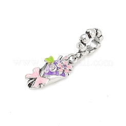 Messing Strass rosa Emaille Bouquet europäischen baumeln Charms&nbsp;LS-KK-P324-06P