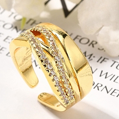 Gestellplattierung Messing Mikropflaster klare Zirkonia Manschettenfingerringe für Frauen&nbsp;RJEW-M028-29G