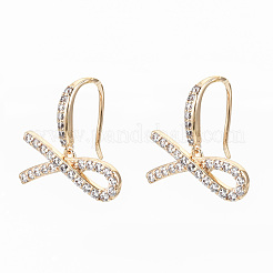Crochets d'oreilles en laiton avec micro pave zircone cubique transparente&nbsp;KK-S356-135G-NF