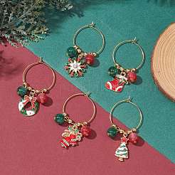 Encantos de copa de vino de esmalte de aleación de tema navideño&nbsp;AJEW-JO00194