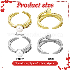 4 Stück 2 Farben Messing Micro Pave Zirkonia verstellbare Manschette offene Ringe&nbsp;RJEW-HY0001-26