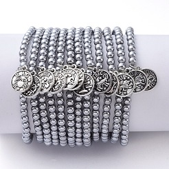 12 set di braccialetti elasticizzati con ciondoli costellazione / segno zodiacale&nbsp;BJEW-JB05235