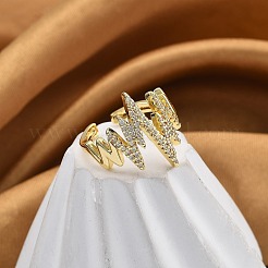 Gestellplattierung Messing Mikropflaster klare Zirkonia Manschettenfingerringe für Frauen&nbsp;RJEW-M028-46G