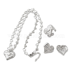 Herz 304 Edelstahl Anhänger Halsketten & Ohrstecker & Manschette Ring Sets für Frauen&nbsp;SJEW-F226-01P