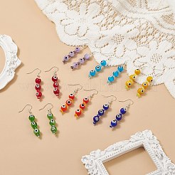 7 paio di orecchini pendenti con occhi di malocchio e perline di vetro a 7 colori&nbsp;EJEW-JE05086