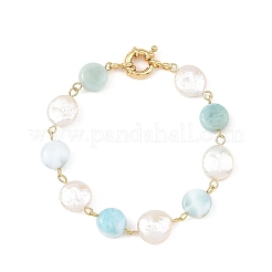 Braccialetti con perline a moneta in larimar naturale e perle keshi&nbsp;BJEW-JB14465