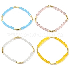 Stretch-Armbänder aus Messing und Glas mit runden Perlen für Damen&nbsp;BJEW-F515-04G