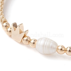 Braccialetti con perline intrecciate in ottone e perle naturali&nbsp;BJEW-JB09721-04