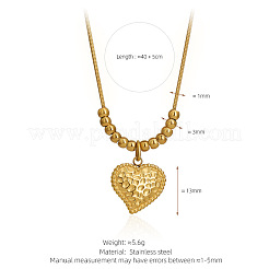 Collier vintage pour femme avec pendentif cœur texturé en acier inoxydable 304 et chaîne serpent ronde&nbsp;WG3DCED-01