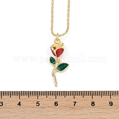 Collane con ciondolo a forma di rosa in smalto e mattoni refrattari in ottone per donna&nbsp;NJEW-U042-01A-G