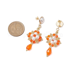 Boucles d'oreilles rondes en perles de verre et perles de verre faites à la main&nbsp;EJEW-MZ00280