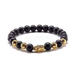 Set di bracciali elasticizzati in pietra lavica naturale e pietra nera sintetica ed ematite non magnetica con perline rotonde&nbsp;BJEW-JB06971