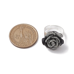 Fingerringe aus Harz mit Glitzerpulver und Rosen&nbsp;RJEW-JR00731-03