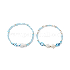 2 bracciale in vetro con perle acriliche sintetiche ABS per donna&nbsp;BJEW-MZ00293