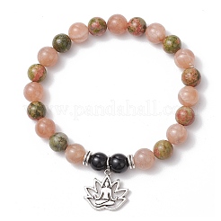 Braccialetti elastici con perline di unakite naturale e pietra di luna multipla&nbsp;BJEW-JB11951-02