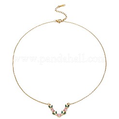 Halsketten mit blattförmigem V-förmigem Anhänger aus Messing mit Zirkonia-Pavé für Damen&nbsp;WG6C61B-02