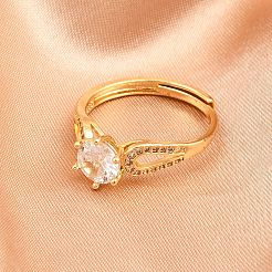 Bagues réglables en laiton avec micro pavé de zircones cubiques pour femmes&nbsp;RJEW-Z113-37G