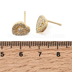 Boucles d'oreilles à tige en laiton avec micro pavé de zircons cubiques transparents en forme de cœur pour la Saint-Valentin&nbsp;EJEW-C186-17G-01