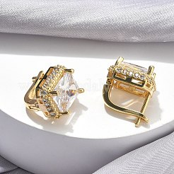 Pendientes de aro de latón con micro circonitas y cubic zirconia transparente&nbsp;EJEW-C182-02G