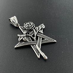 Collar vintage con colgante de estrella y rosa de acero inoxidable 304&nbsp;XF5459