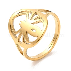 Ionenplattierung (IP) 304 Edelstahl Hohlspinne verstellbarer Ring für Frauen&nbsp;RJEW-M149-07G
