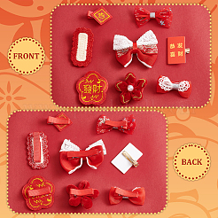 Set di fermagli per capelli alligatore in tessuto con fiori bowknot capodanno cinese&nbsp;OHAR-WH0021-31A