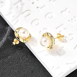 Orecchini a bottone rotondi in ottone con micro pavé di zirconi cubici trasparenti&nbsp;EJEW-C154-09G